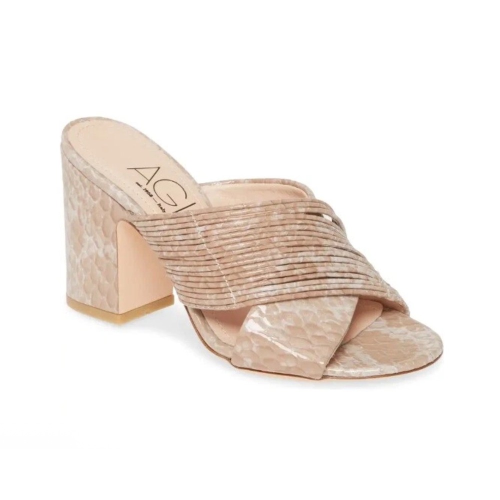 New in Box AGL ATTILIO GIUSTI LEOMBRUNI SNAKE EMBOSSED SANDAL NUDE Sz 38 $405